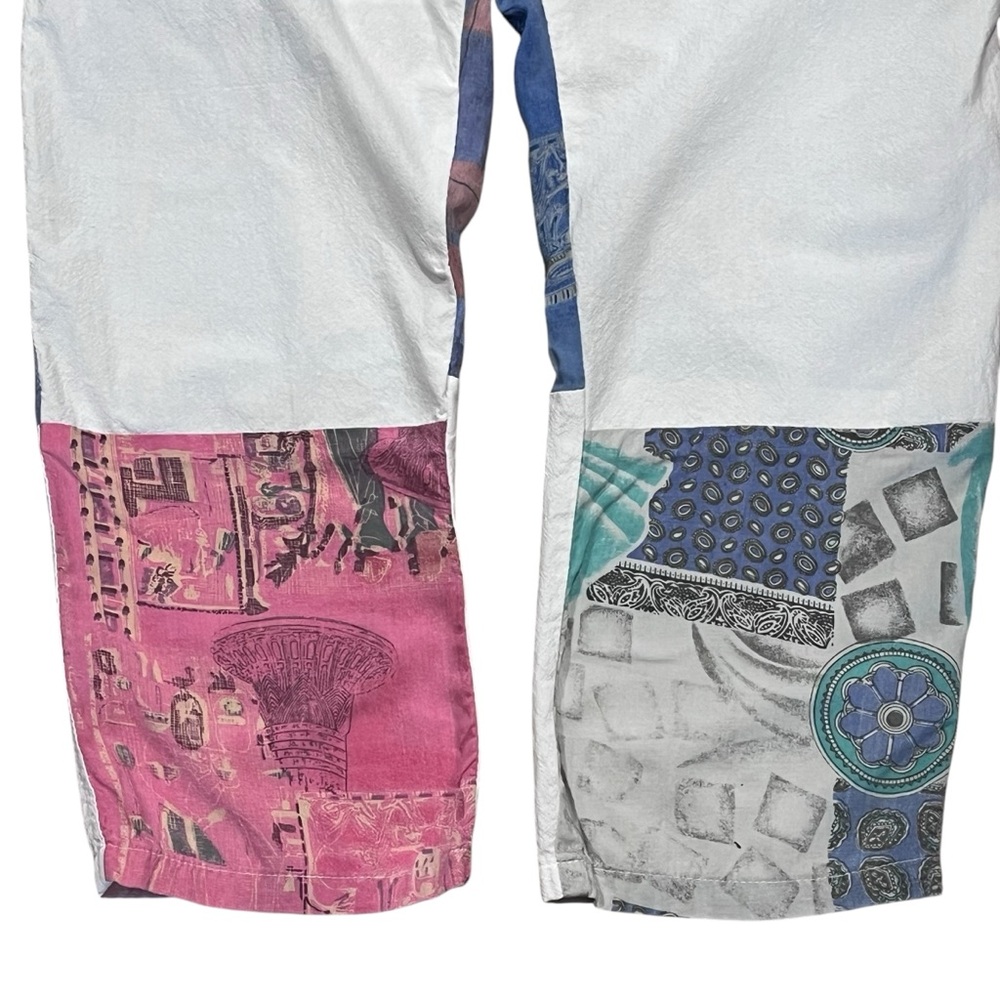 White Boho Patchwork Pants Drawstring Hippie Fest… - image 7